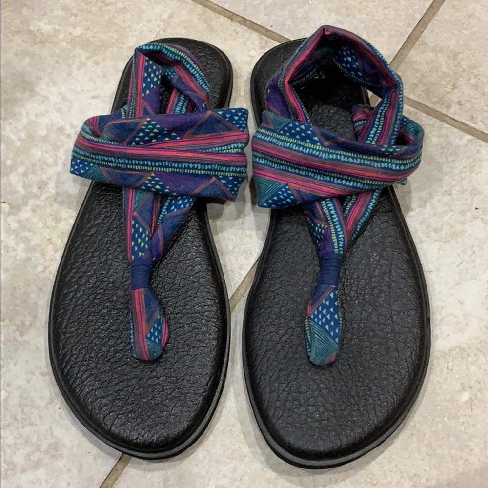 New Sanuk Yoga Sling Printed Flip Flops Sandals 10